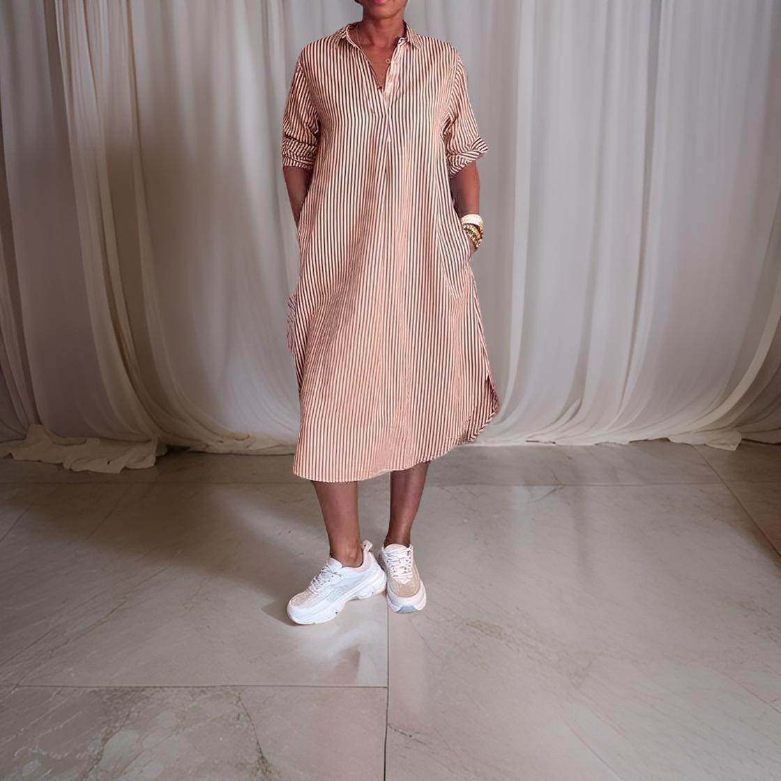 Alina™ | Paskowana Sukienka Koszulowa z Guzikami