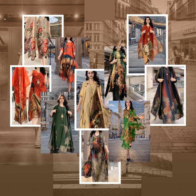 Sophie - Dwuczęściowy zestaw damskich sukienek z nadrukiem