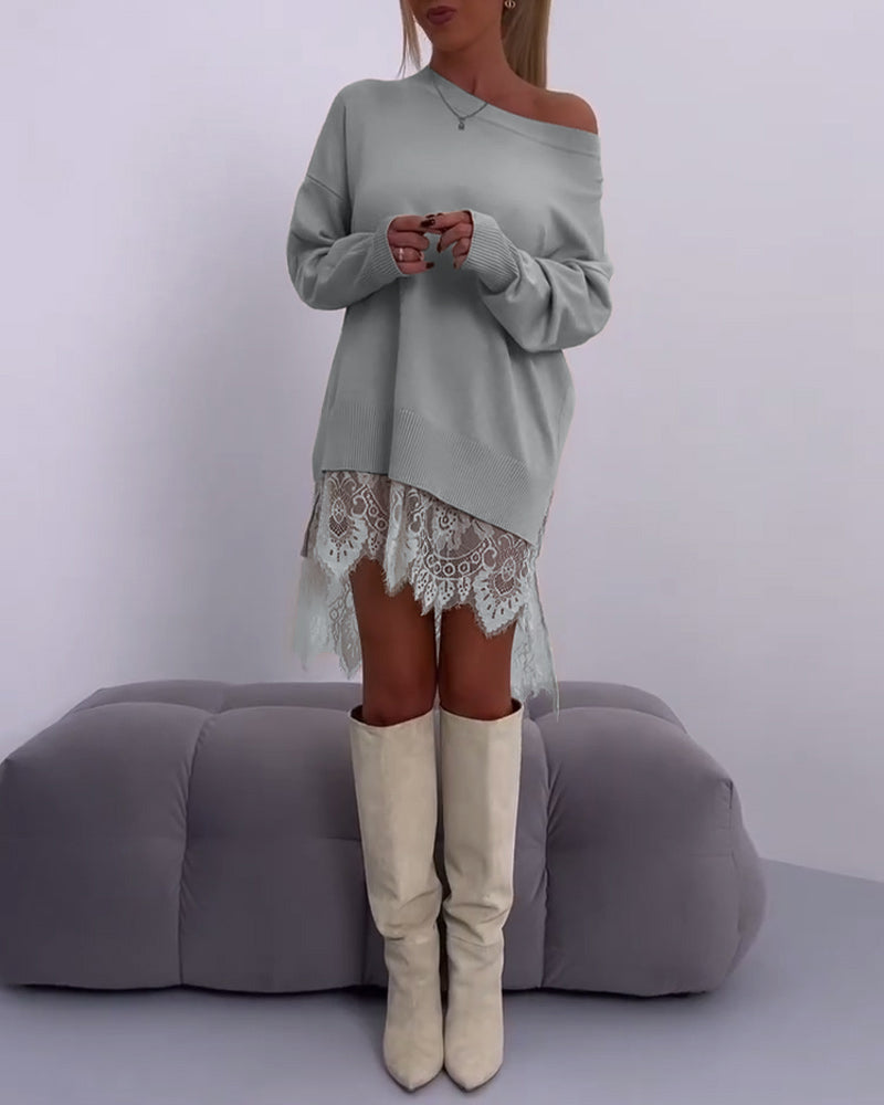 Aura - Dopasowana sweterkowa sukienka z odkrytymi ramionami