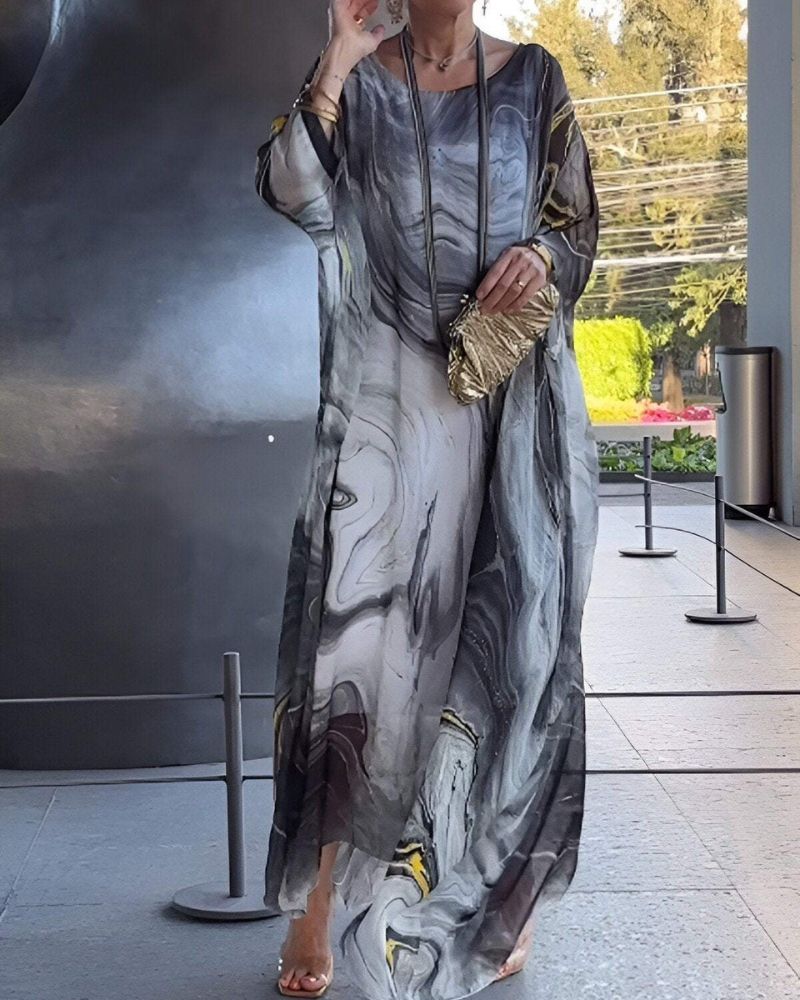 Mirabella – Elegancka szyfonowa sukienka z długimi rękawami