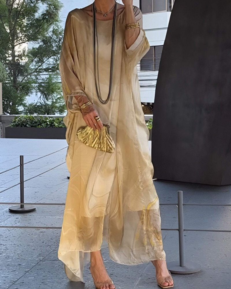 Mirabella – Elegancka szyfonowa sukienka z długimi rękawami