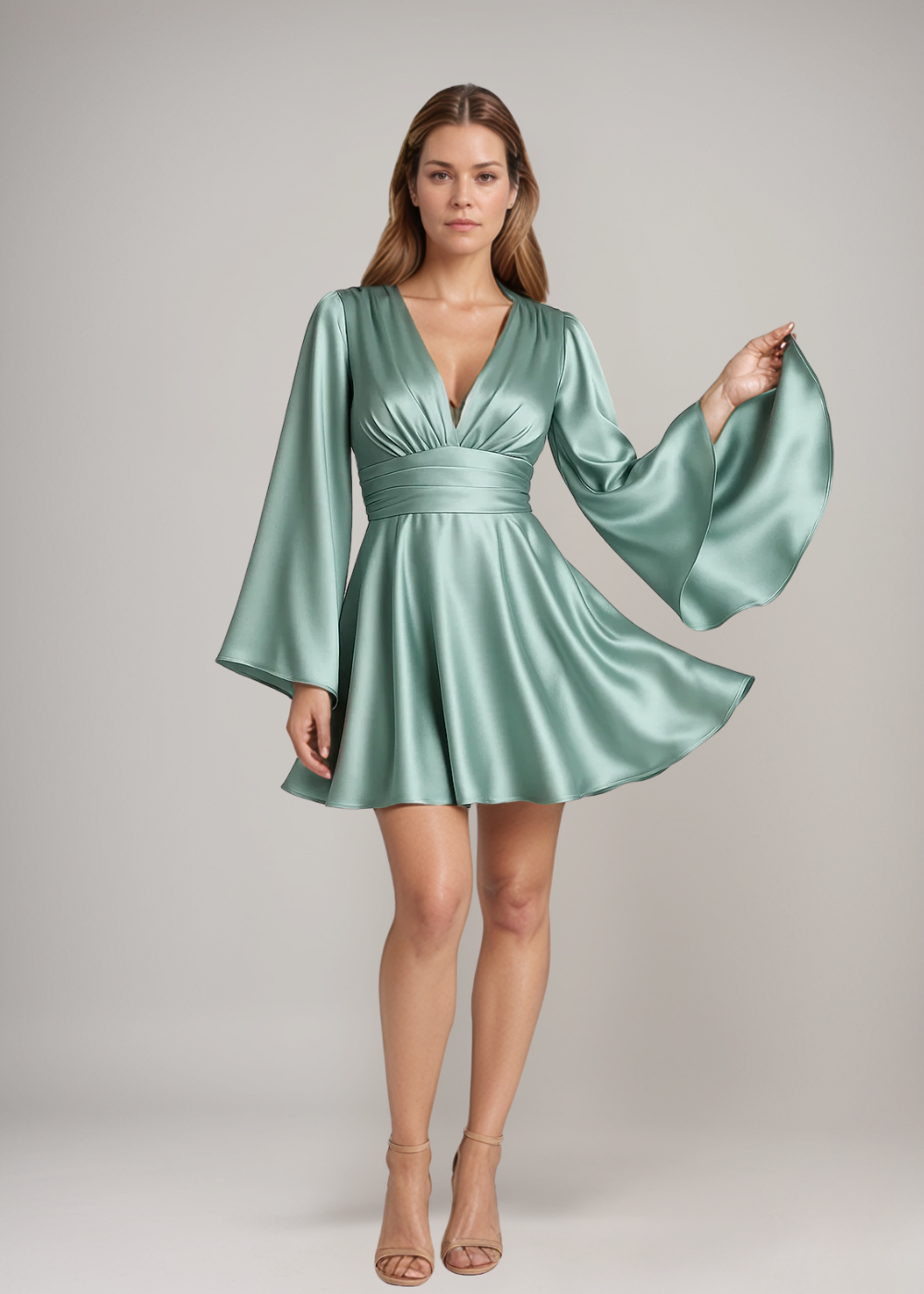 Darla™ | Satiny Dress with Wide Sleeves