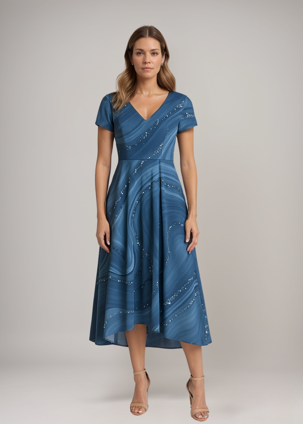 Stella™ | Midi Dress with Swirl Pattern and V-Neck