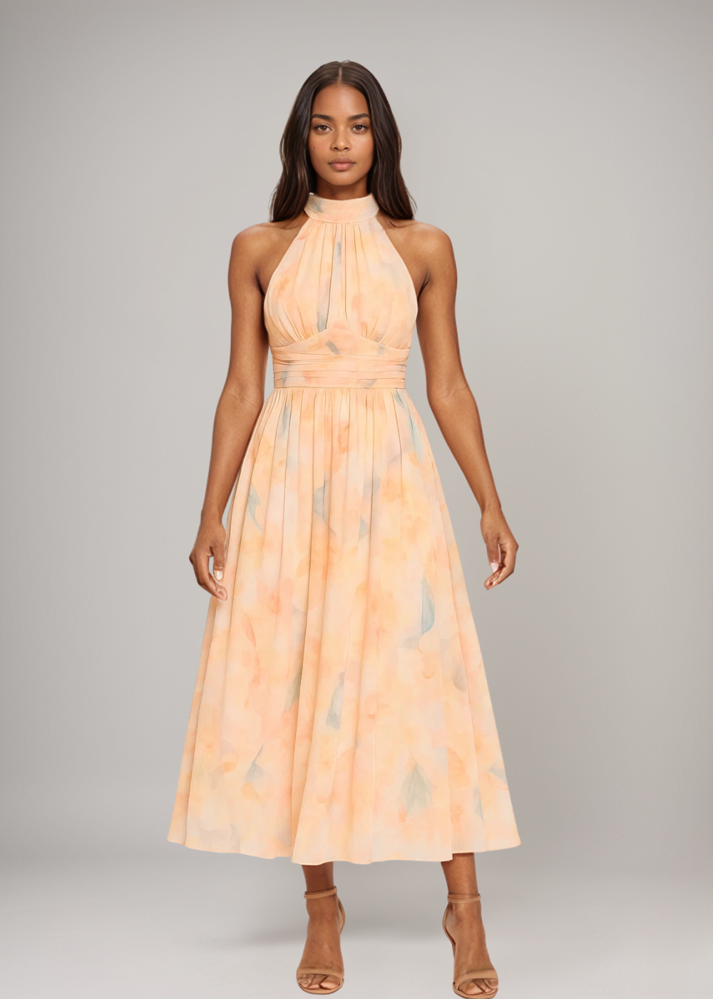 Joli™ | Maxi Dress with Watercolor Print and Deep V-Neck