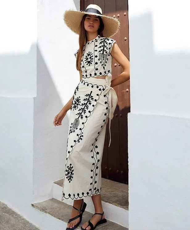 Ayla | Zestaw w print, top i spódnica