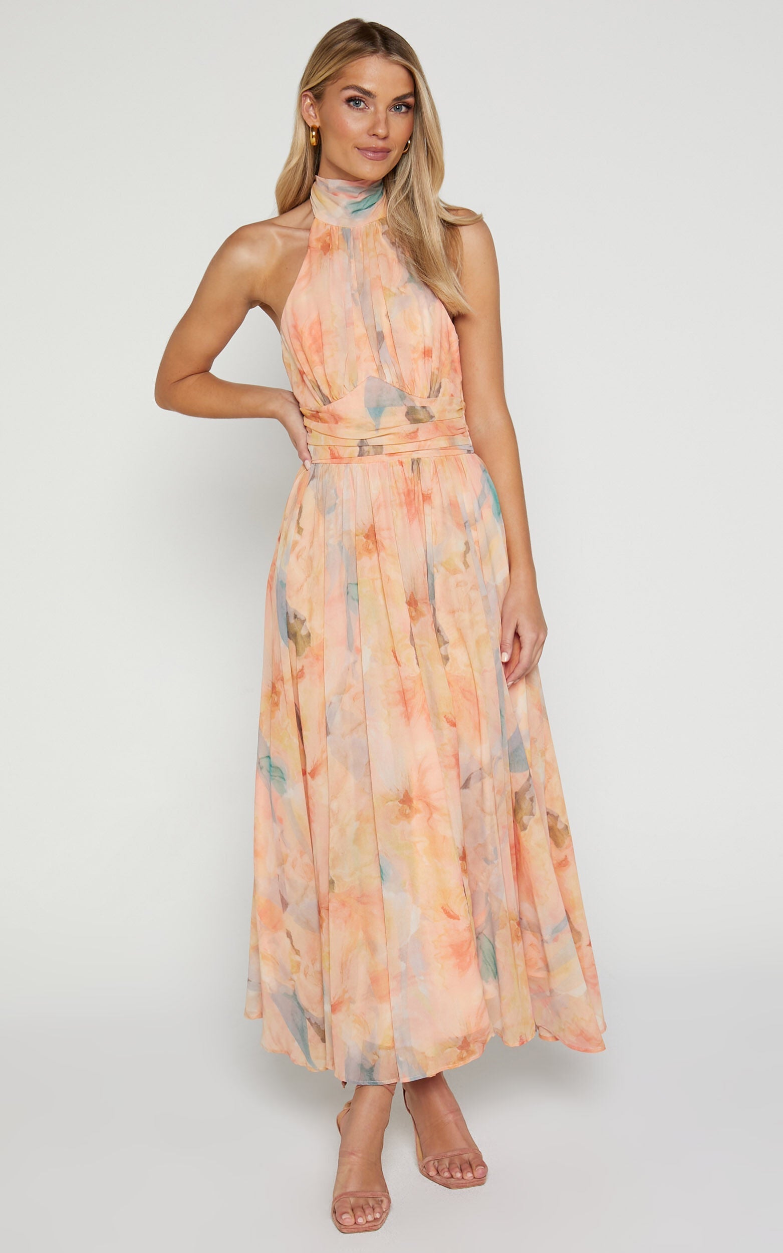 Joli™ | Maxi Dress with Watercolor Print and Deep V-Neck