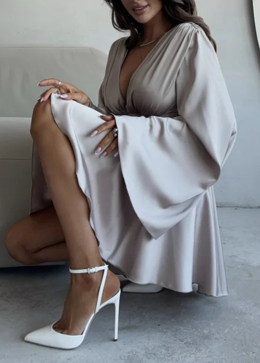 Darla™ | Satiny Dress with Wide Sleeves