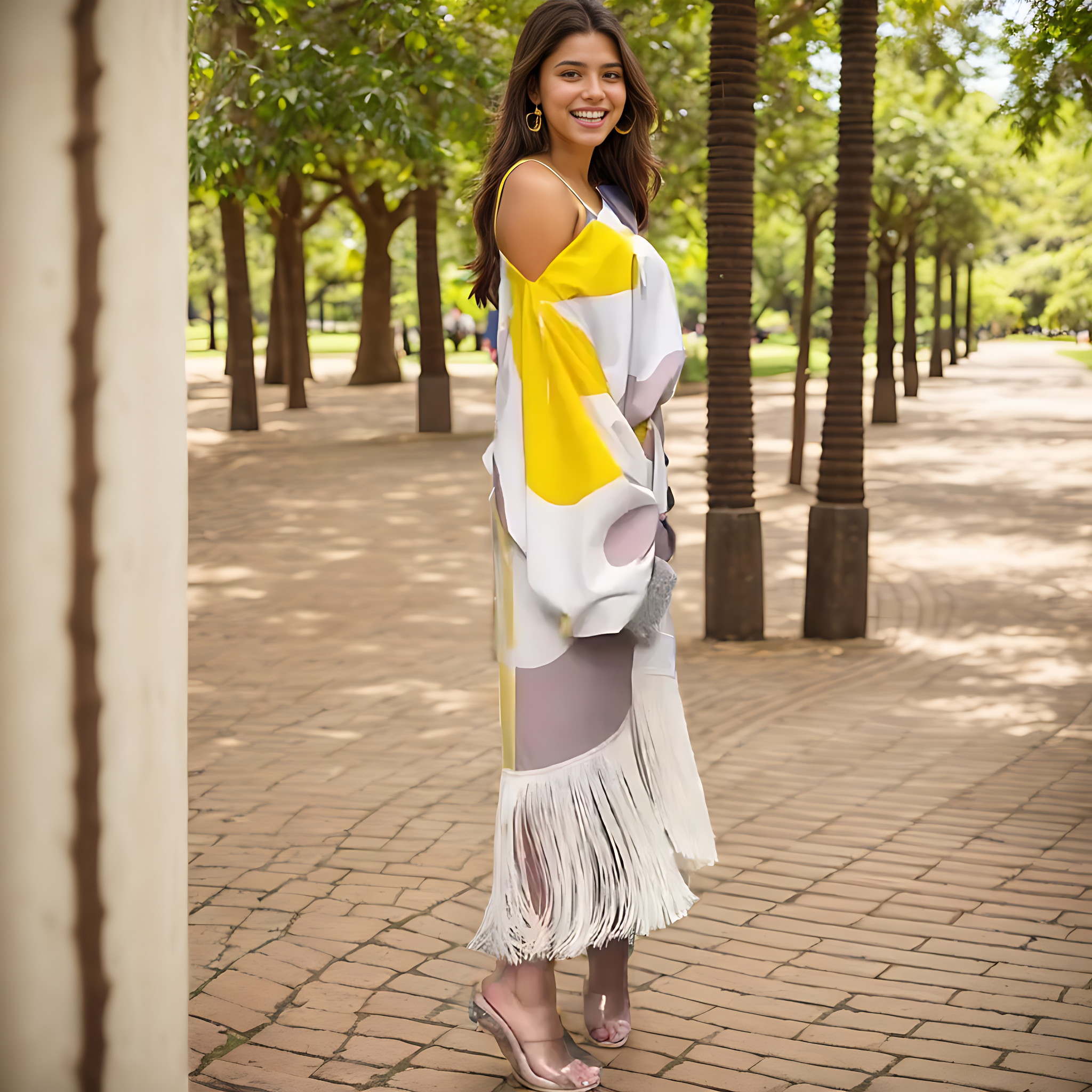 Talia™ | Satynowa sukienka z falbanami" can be rewritten as: "Talia™ | Satynowa sukienka z falbanami i eleganckim wykończeniem