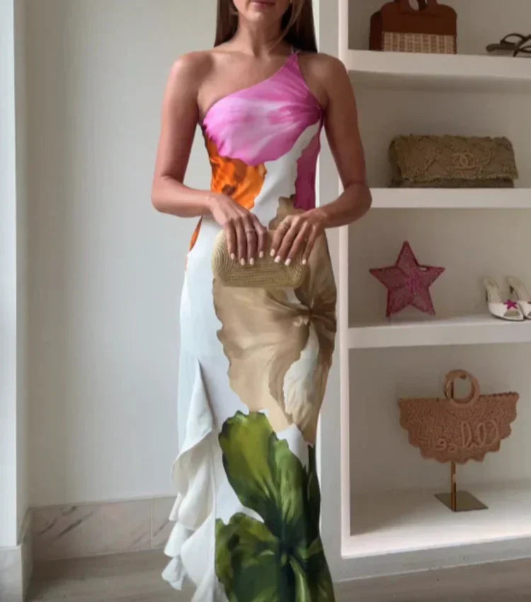 Jorgina™ | Maxi Dress with One Shoulder and Ruffles