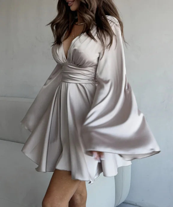 Darla™ | Satiny Dress with Wide Sleeves