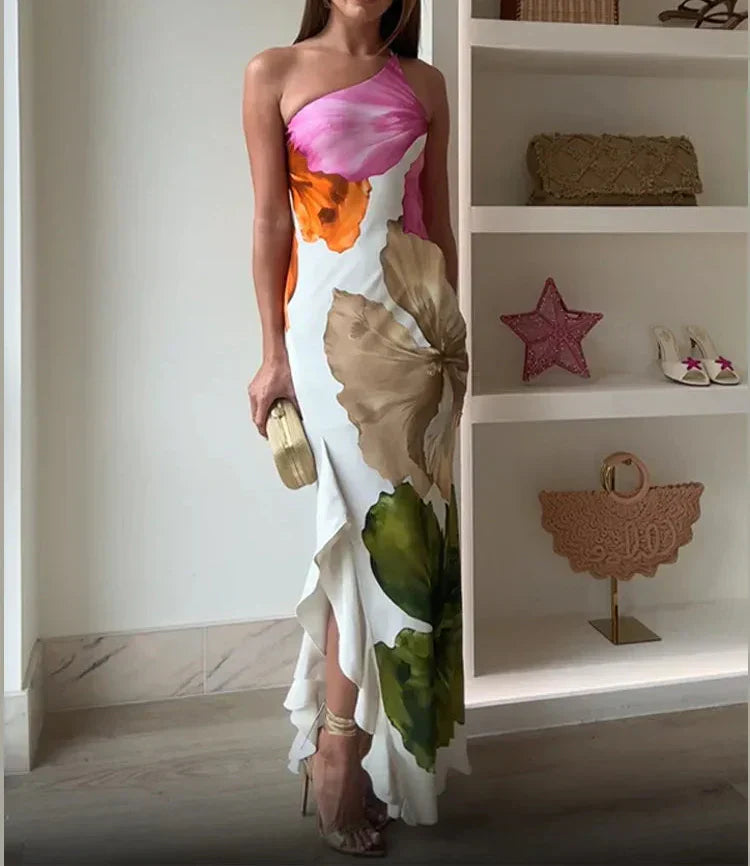 Jorgina™ | Maxi Dress with One Shoulder and Ruffles