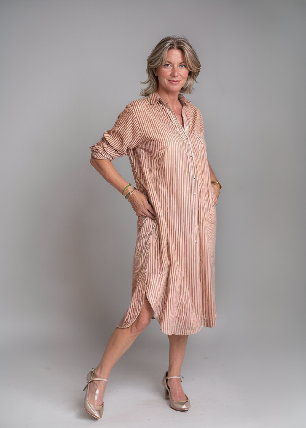 Alina™ | Paskowana Sukienka Koszulowa z Guzikami