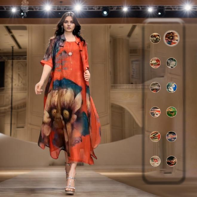 Sophie - Dwuczęściowy zestaw damskich sukienek z nadrukiem