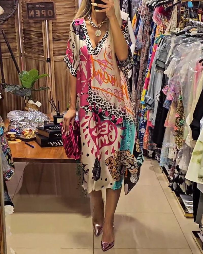 Seweryna – Zwiewna sukienka w kolorową panterkę