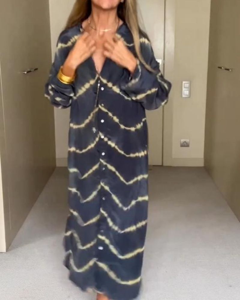 Bomea - Długa sukienka bohemiańska w paski z długimi rękawami