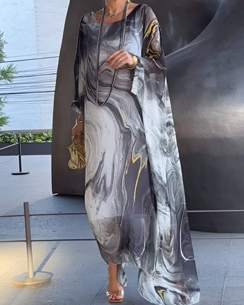 Mirabella – Elegancka szyfonowa sukienka z długimi rękawami