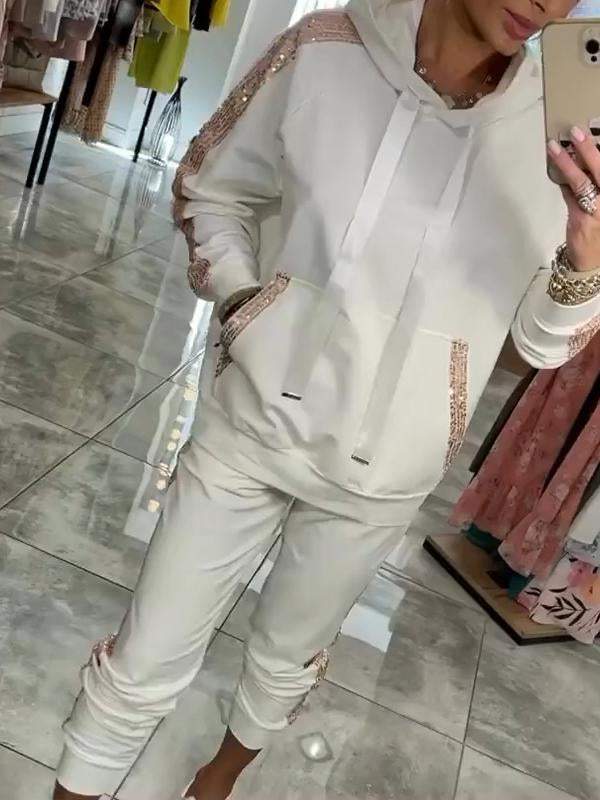 Violetta - Casualowy kombinezon z długimi cekinami i kapturem