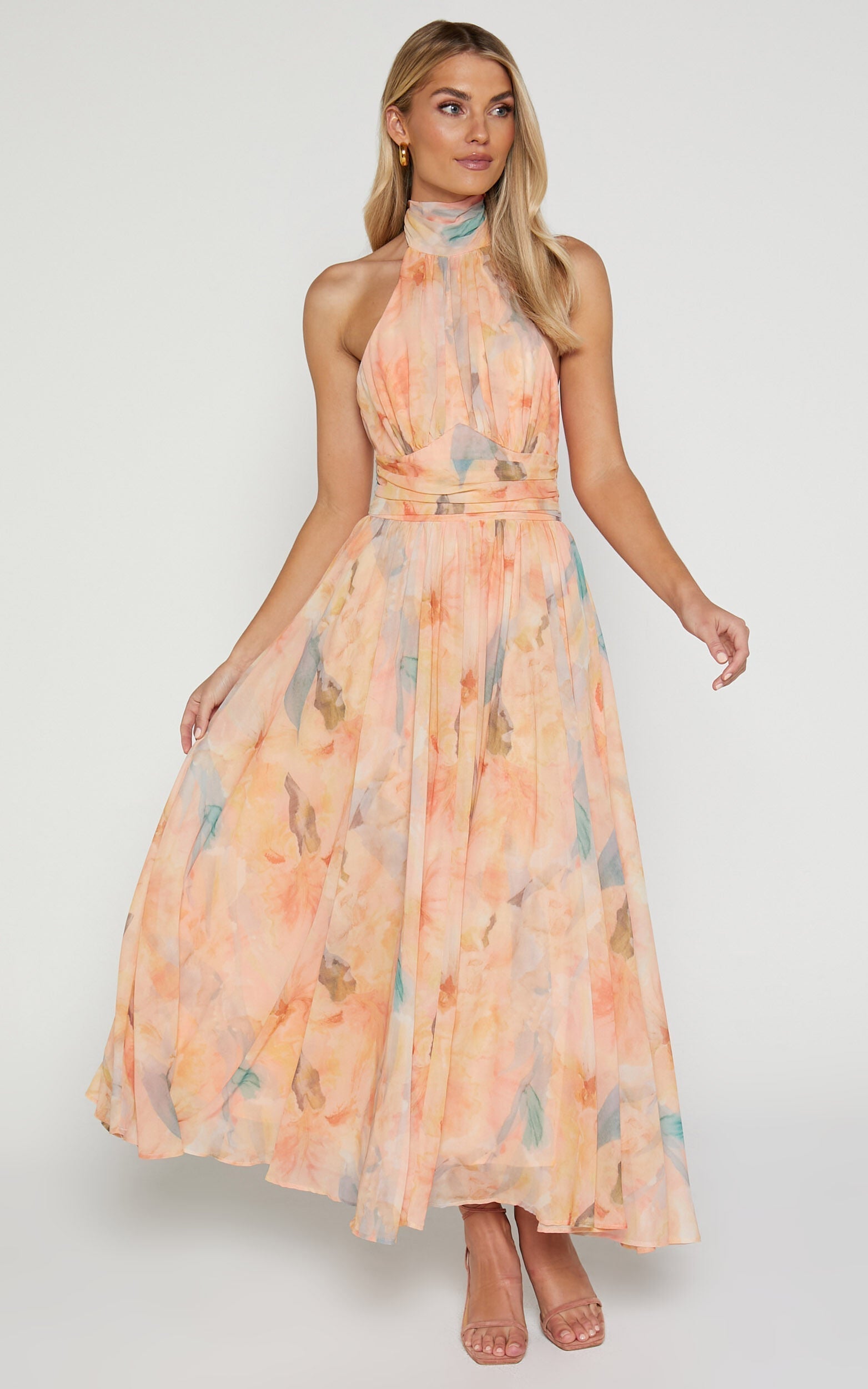 Joli™ | Maxi Dress with Watercolor Print and Deep V-Neck
