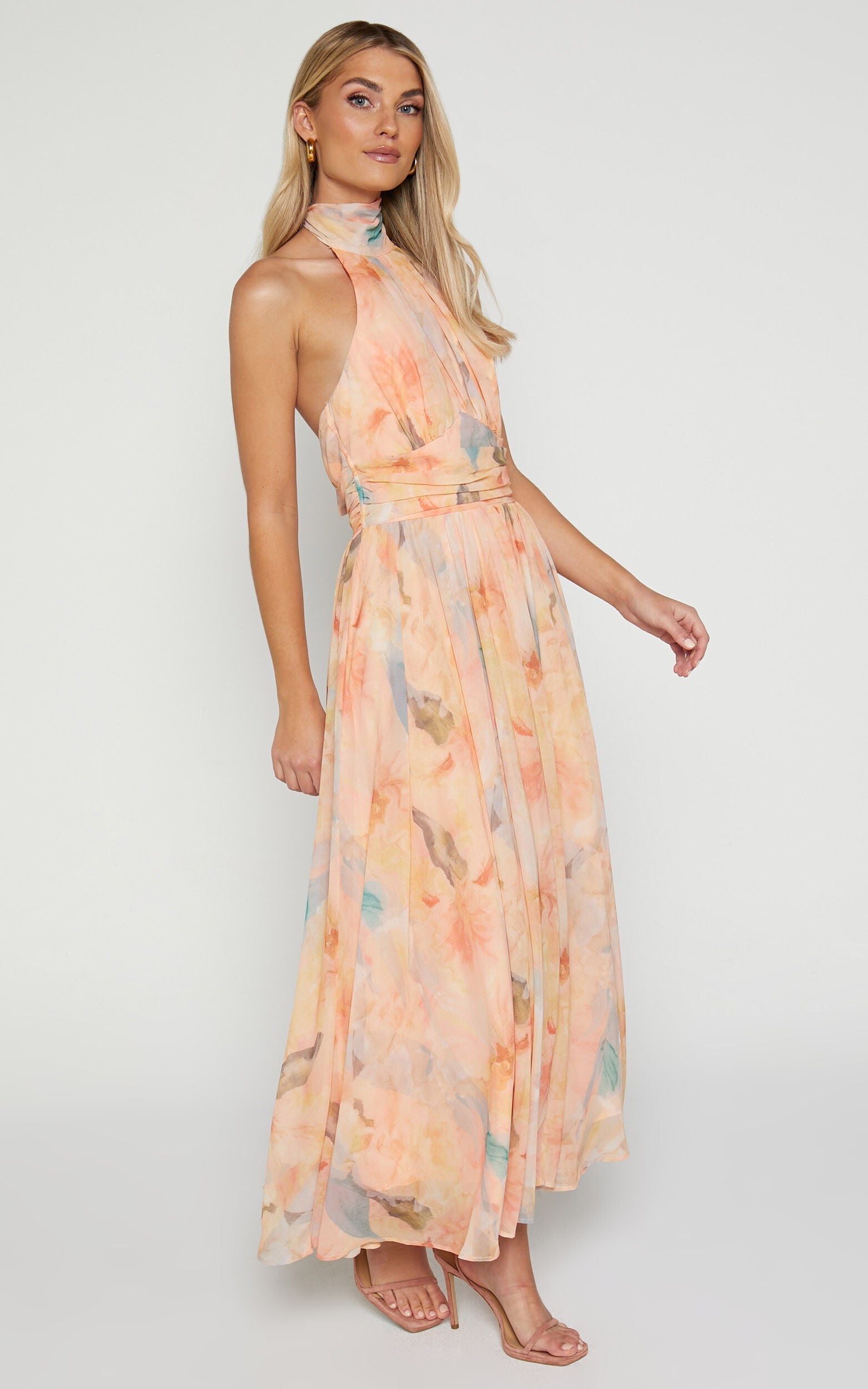 Joli™ | Maxi Dress with Watercolor Print and Deep V-Neck
