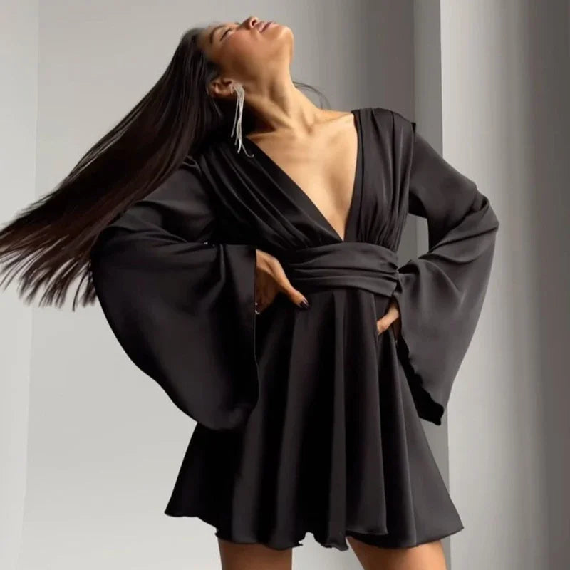 Darla™ | Satiny Dress with Wide Sleeves