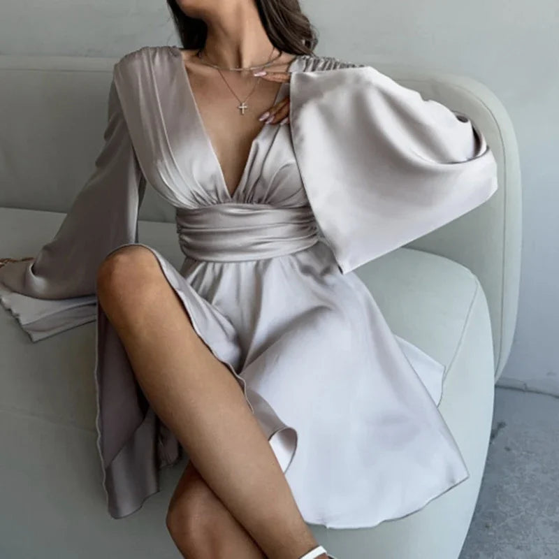 Darla™ | Satiny Dress with Wide Sleeves