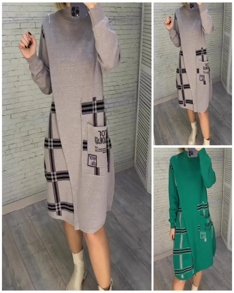 Vera - Nowa dzianinowa sukienka z nadrukiem