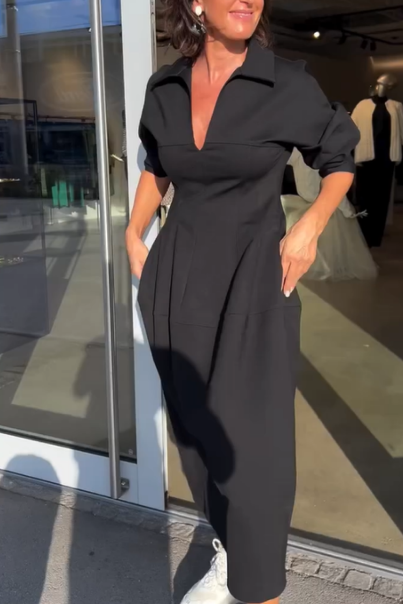 Sabina – Elegancka sukienka midi z dekoltem w serek