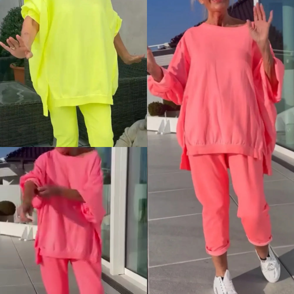 Teresa | Dwuczęściowy komplet damski z topem z okrągłym dekoltem i spodniami